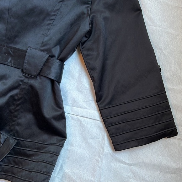 Guess Jeans women’s black satiny fur hooded belted hip length jacket szL - Picture 10 of 12